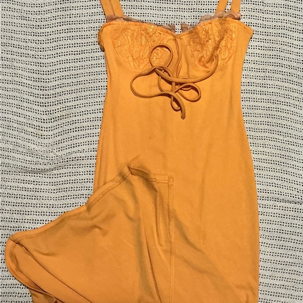 SHEIN Orange Lace Detail Chemise